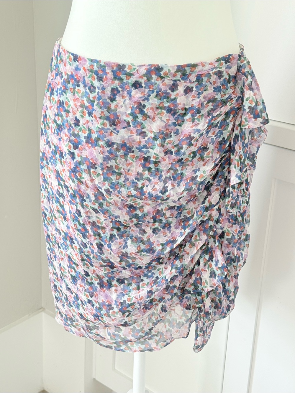 Veronica Beard Pastel Floral Wrap Mini Skirt - Blue, Pink, Green